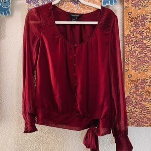 White House Black Market Sheer Cranberry Button Blouse Romantic sz S